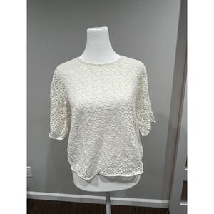 MNG Casualwear Women‎ Ivory Lace Round Neck 3/4 Sleeve Top Size S/M
